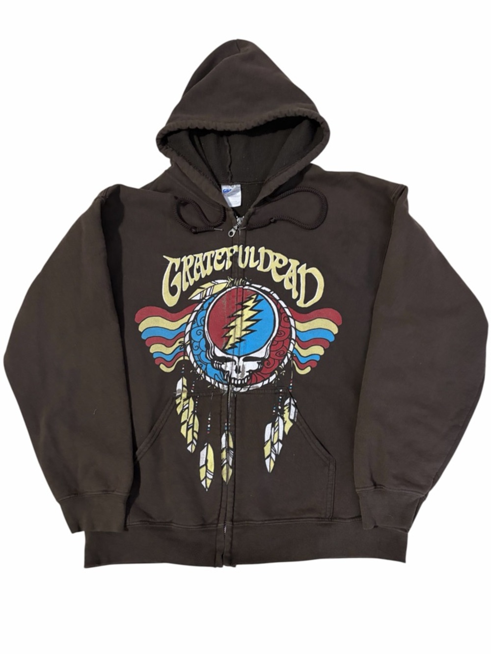 Golden Grateful Dead Zip Up Hoodie Jacket Men’s Medium Brown Skull Dead Head